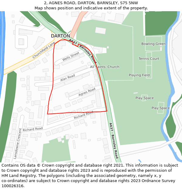 2, AGNES ROAD, DARTON, BARNSLEY, S75 5NW: Location map and indicative extent of plot