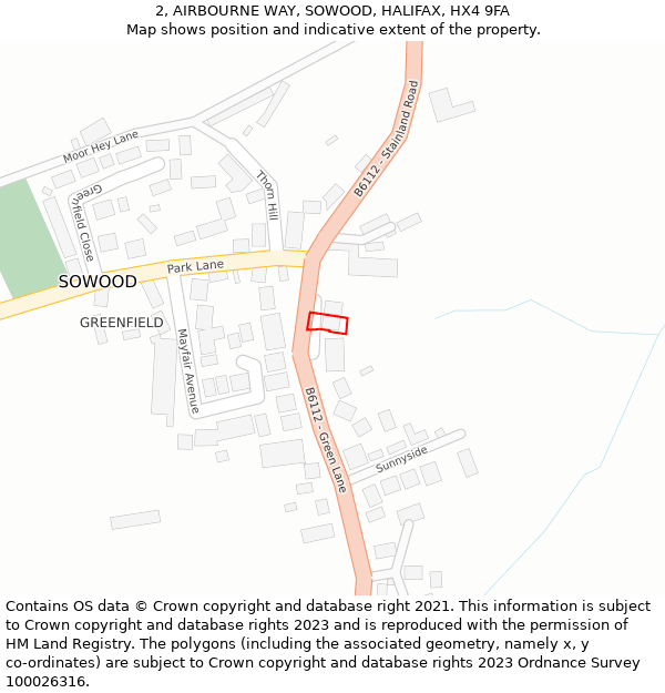 2, AIRBOURNE WAY, SOWOOD, HALIFAX, HX4 9FA: Location map and indicative extent of plot