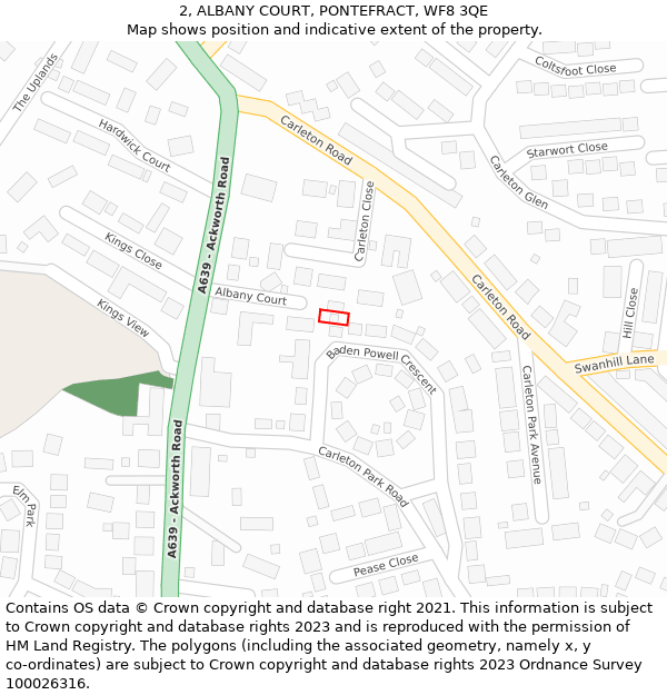 2, ALBANY COURT, PONTEFRACT, WF8 3QE: Location map and indicative extent of plot