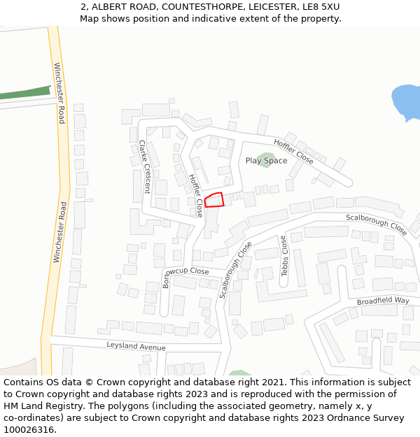 2, ALBERT ROAD, COUNTESTHORPE, LEICESTER, LE8 5XU: Location map and indicative extent of plot