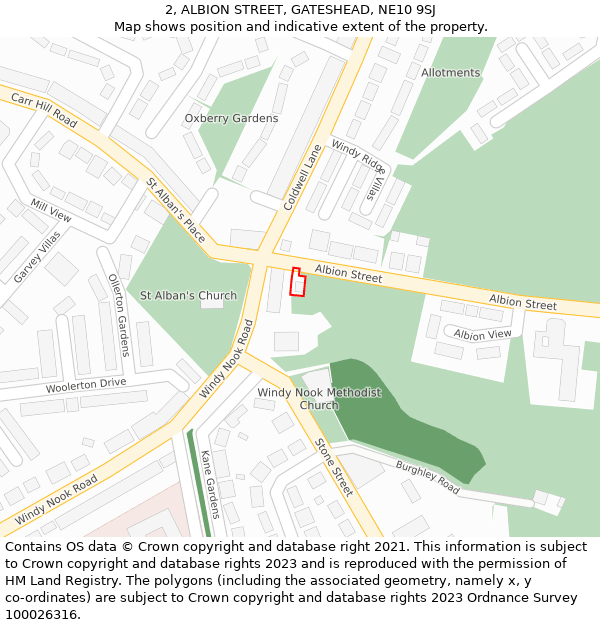 2, ALBION STREET, GATESHEAD, NE10 9SJ: Location map and indicative extent of plot