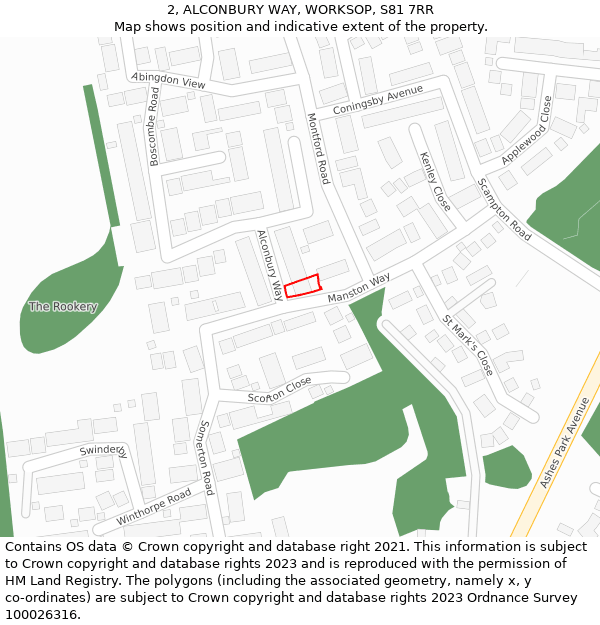2, ALCONBURY WAY, WORKSOP, S81 7RR: Location map and indicative extent of plot