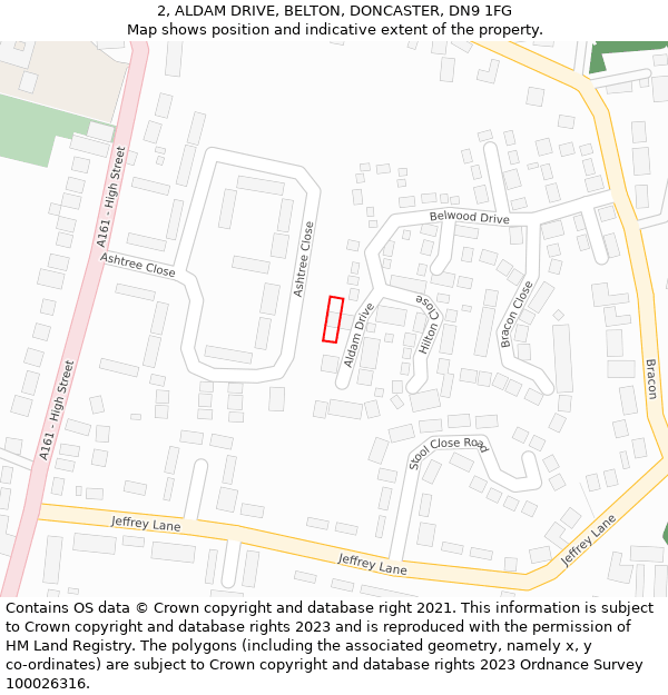 2, ALDAM DRIVE, BELTON, DONCASTER, DN9 1FG: Location map and indicative extent of plot