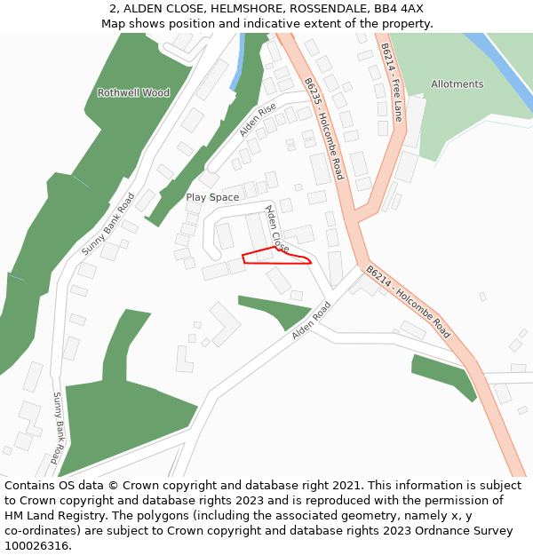 2, ALDEN CLOSE, HELMSHORE, ROSSENDALE, BB4 4AX: Location map and indicative extent of plot
