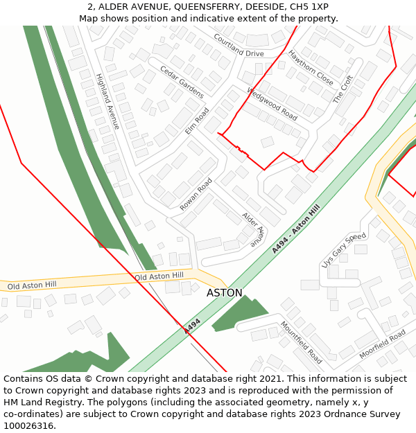 2, ALDER AVENUE, QUEENSFERRY, DEESIDE, CH5 1XP: Location map and indicative extent of plot