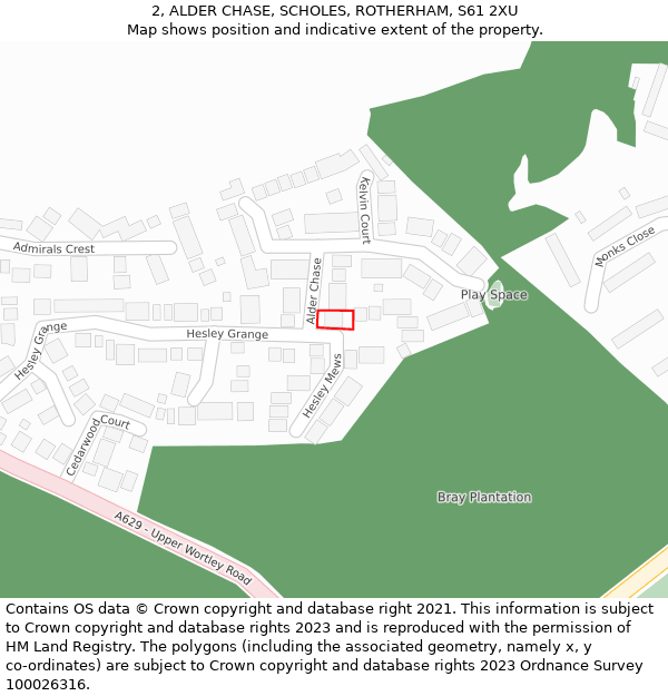 2, ALDER CHASE, SCHOLES, ROTHERHAM, S61 2XU: Location map and indicative extent of plot