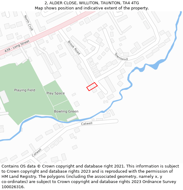 2, ALDER CLOSE, WILLITON, TAUNTON, TA4 4TG: Location map and indicative extent of plot