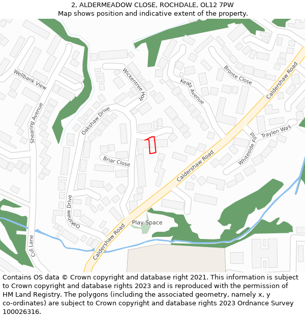 2, ALDERMEADOW CLOSE, ROCHDALE, OL12 7PW: Location map and indicative extent of plot