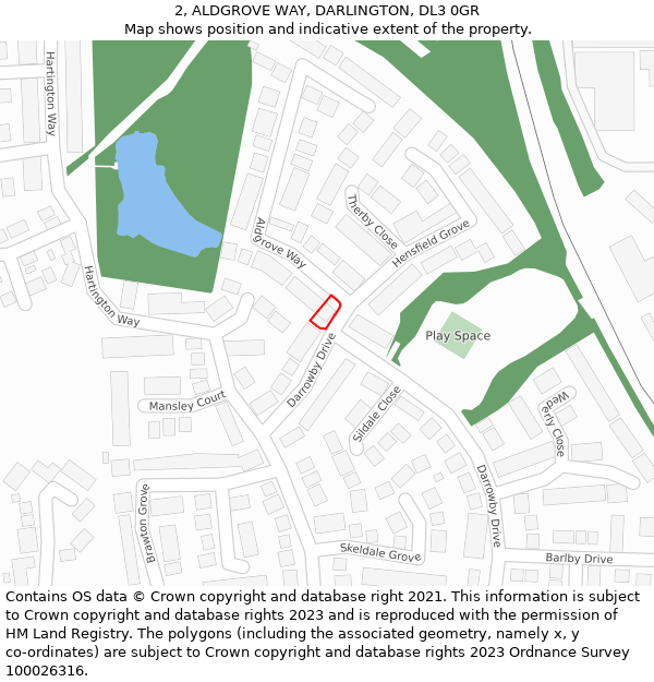 2, ALDGROVE WAY, DARLINGTON, DL3 0GR: Location map and indicative extent of plot