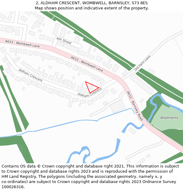 2, ALDHAM CRESCENT, WOMBWELL, BARNSLEY, S73 8ES: Location map and indicative extent of plot