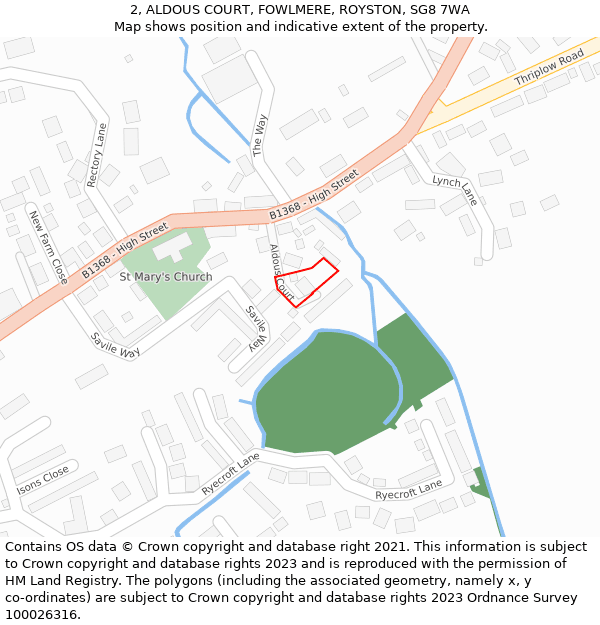 2, ALDOUS COURT, FOWLMERE, ROYSTON, SG8 7WA: Location map and indicative extent of plot