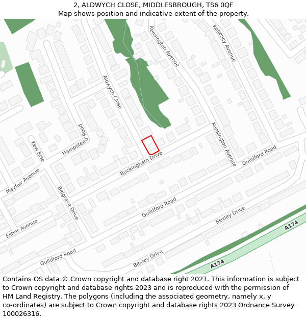 2, ALDWYCH CLOSE, MIDDLESBROUGH, TS6 0QF: Location map and indicative extent of plot