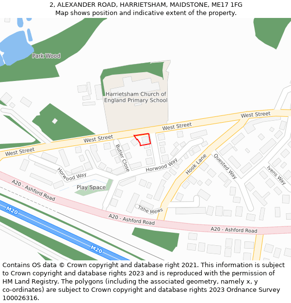 2, ALEXANDER ROAD, HARRIETSHAM, MAIDSTONE, ME17 1FG: Location map and indicative extent of plot