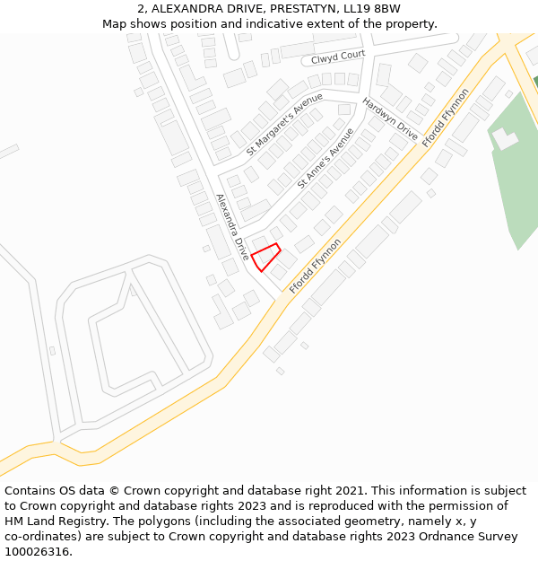 2, ALEXANDRA DRIVE, PRESTATYN, LL19 8BW: Location map and indicative extent of plot