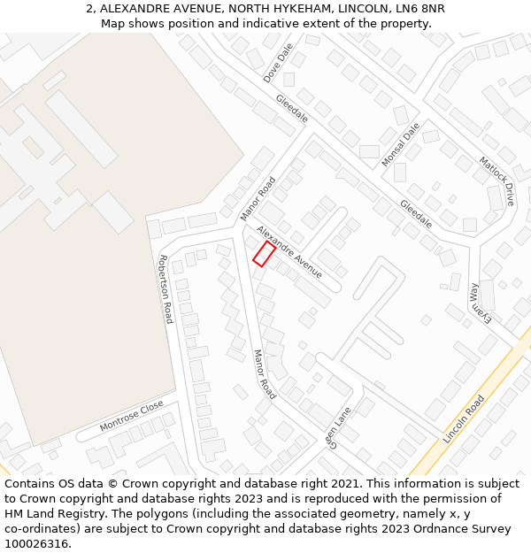 2, ALEXANDRE AVENUE, NORTH HYKEHAM, LINCOLN, LN6 8NR: Location map and indicative extent of plot