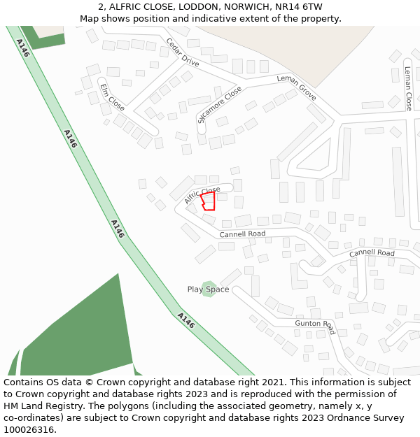 2, ALFRIC CLOSE, LODDON, NORWICH, NR14 6TW: Location map and indicative extent of plot