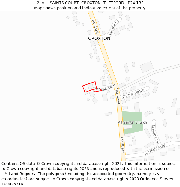 2, ALL SAINTS COURT, CROXTON, THETFORD, IP24 1BF: Location map and indicative extent of plot