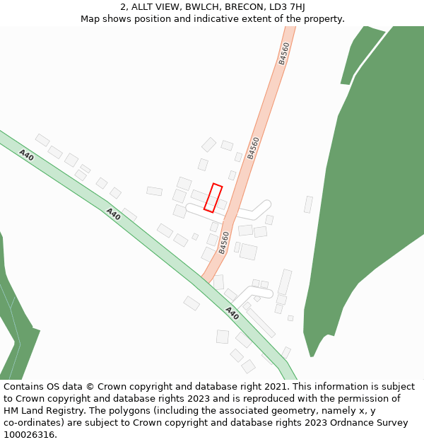 2, ALLT VIEW, BWLCH, BRECON, LD3 7HJ: Location map and indicative extent of plot