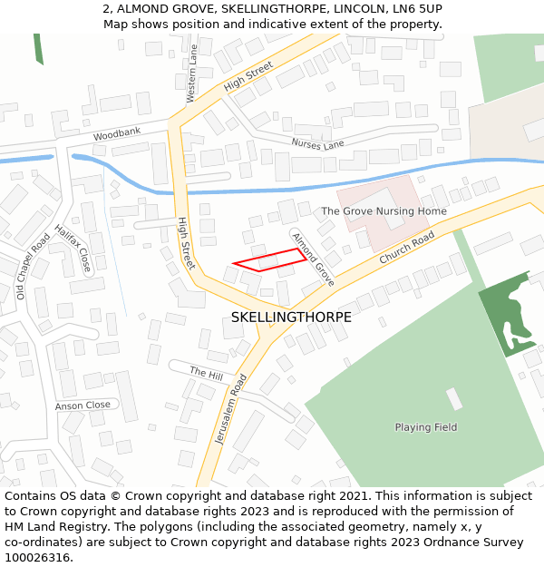 2, ALMOND GROVE, SKELLINGTHORPE, LINCOLN, LN6 5UP: Location map and indicative extent of plot