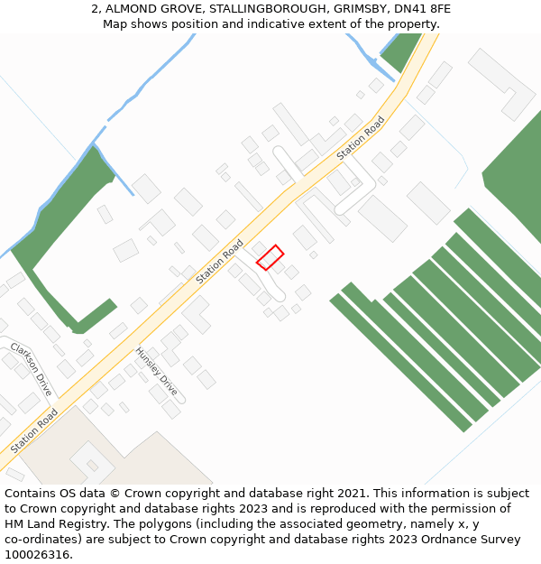 2, ALMOND GROVE, STALLINGBOROUGH, GRIMSBY, DN41 8FE: Location map and indicative extent of plot