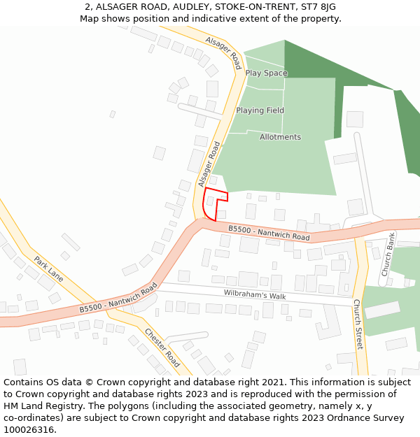2, ALSAGER ROAD, AUDLEY, STOKE-ON-TRENT, ST7 8JG: Location map and indicative extent of plot