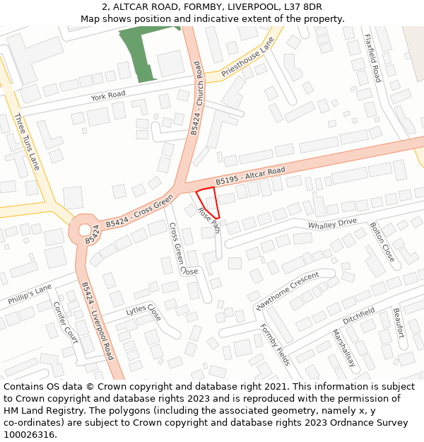 2, ALTCAR ROAD, FORMBY, LIVERPOOL, L37 8DR: Location map and indicative extent of plot