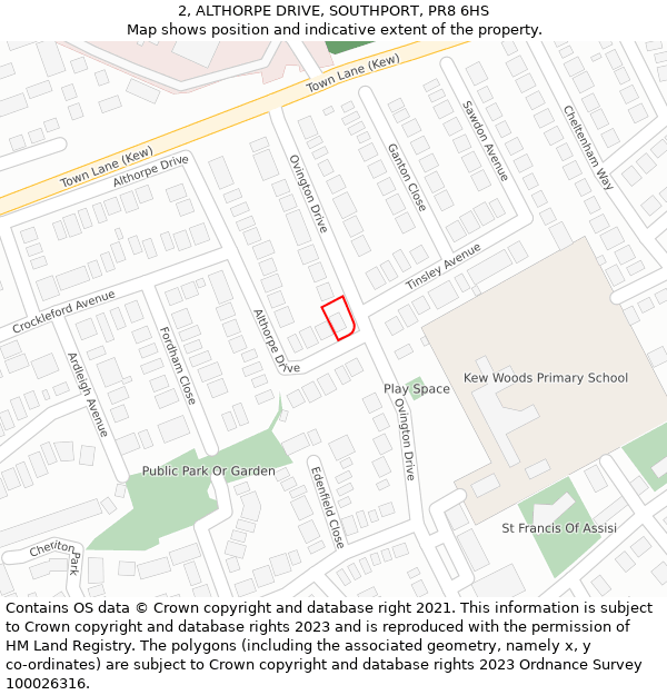 2, ALTHORPE DRIVE, SOUTHPORT, PR8 6HS: Location map and indicative extent of plot