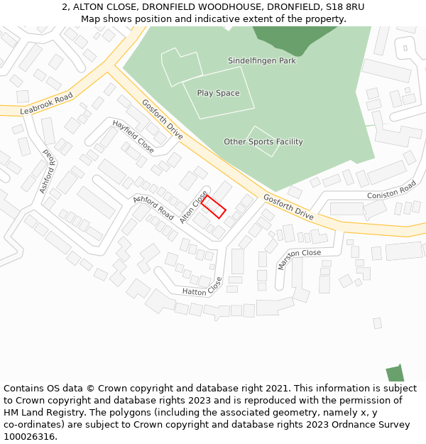 2, ALTON CLOSE, DRONFIELD WOODHOUSE, DRONFIELD, S18 8RU: Location map and indicative extent of plot