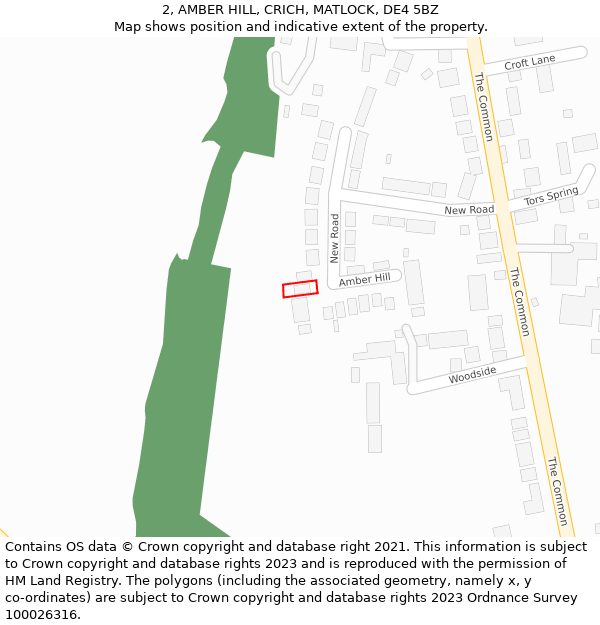 2, AMBER HILL, CRICH, MATLOCK, DE4 5BZ: Location map and indicative extent of plot