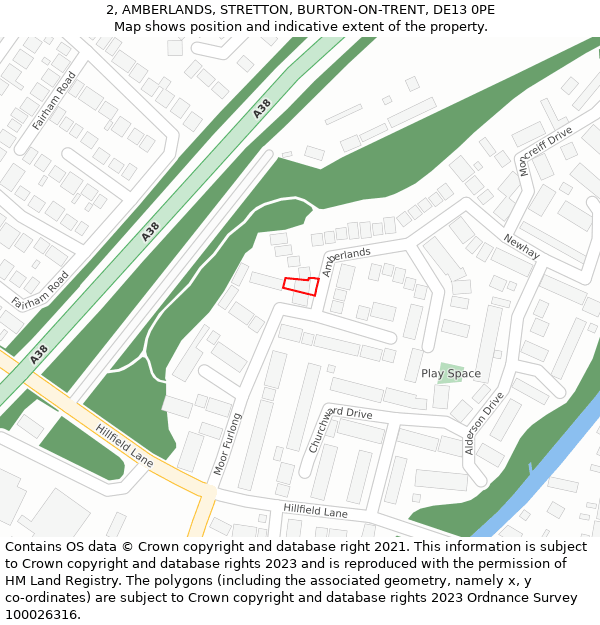 2, AMBERLANDS, STRETTON, BURTON-ON-TRENT, DE13 0PE: Location map and indicative extent of plot