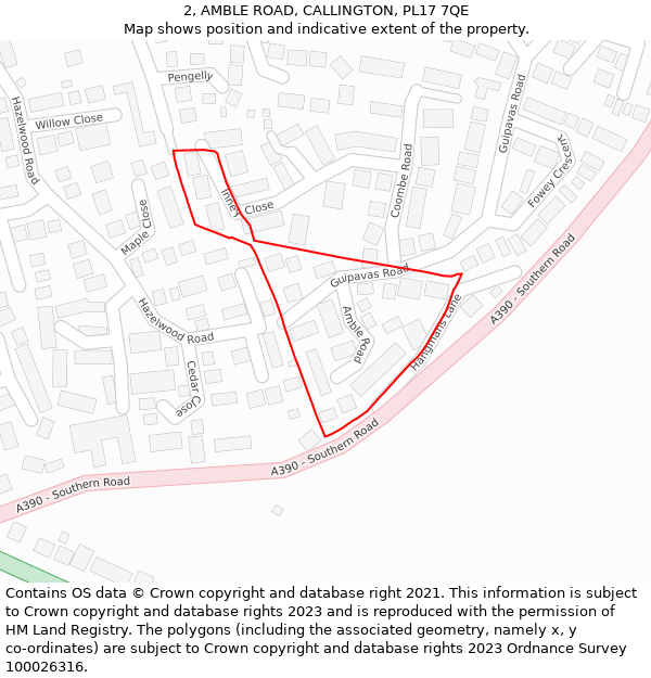 2, AMBLE ROAD, CALLINGTON, PL17 7QE: Location map and indicative extent of plot