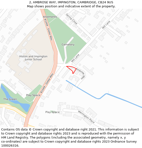 2, AMBROSE WAY, IMPINGTON, CAMBRIDGE, CB24 9US: Location map and indicative extent of plot