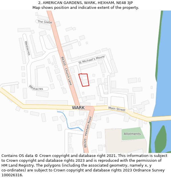 2, AMERICAN GARDENS, WARK, HEXHAM, NE48 3JP: Location map and indicative extent of plot