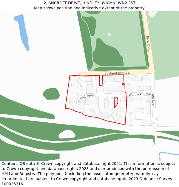 2, ANCROFT DRIVE, HINDLEY, WIGAN, WN2 3ST: Location map and indicative extent of plot