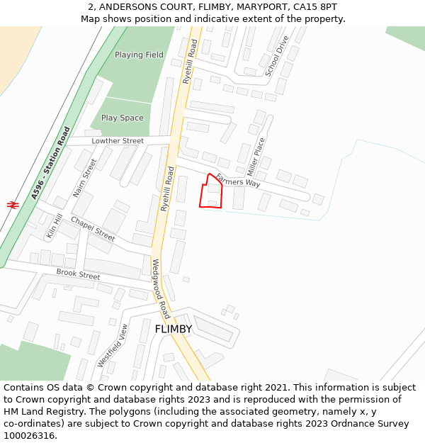 2, ANDERSONS COURT, FLIMBY, MARYPORT, CA15 8PT: Location map and indicative extent of plot