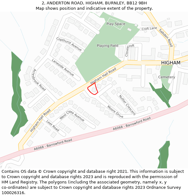 2, ANDERTON ROAD, HIGHAM, BURNLEY, BB12 9BH: Location map and indicative extent of plot