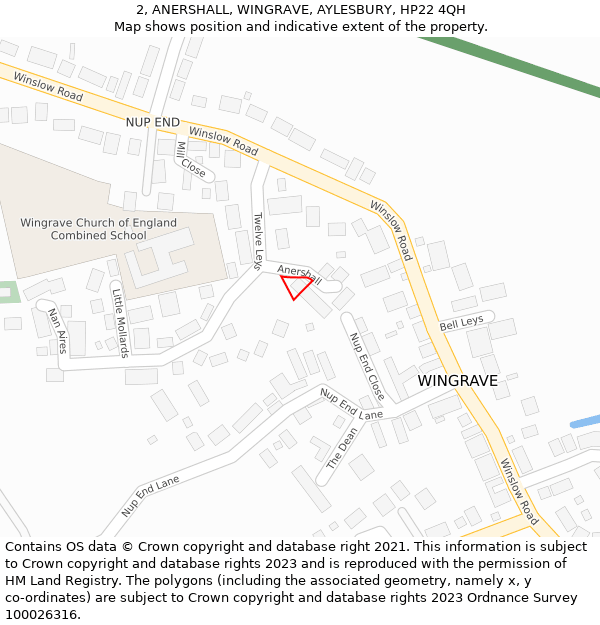 2, ANERSHALL, WINGRAVE, AYLESBURY, HP22 4QH: Location map and indicative extent of plot