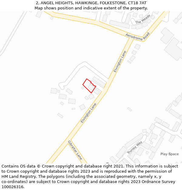 2, ANGEL HEIGHTS, HAWKINGE, FOLKESTONE, CT18 7AT: Location map and indicative extent of plot