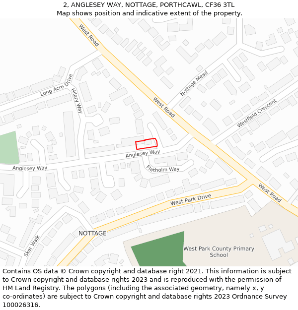 2, ANGLESEY WAY, NOTTAGE, PORTHCAWL, CF36 3TL: Location map and indicative extent of plot