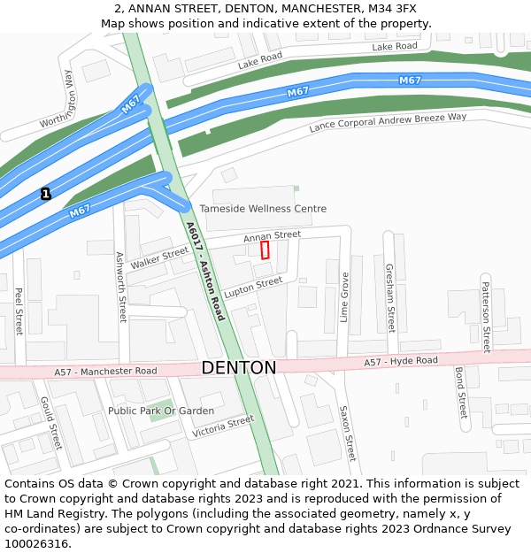 2, ANNAN STREET, DENTON, MANCHESTER, M34 3FX: Location map and indicative extent of plot
