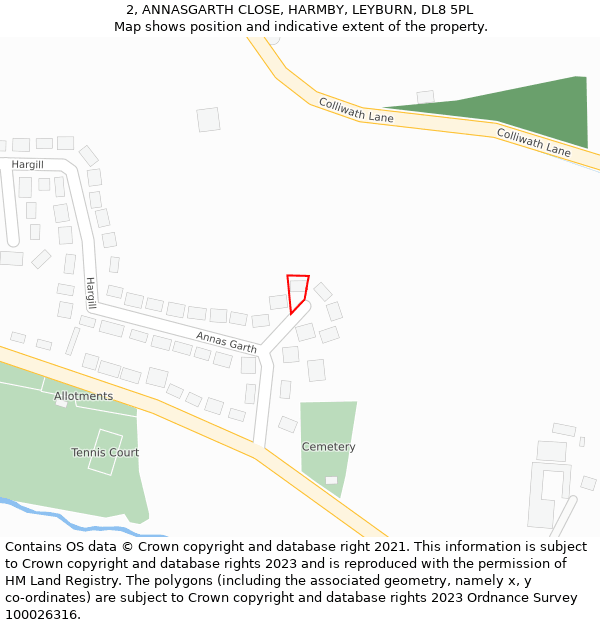 2, ANNASGARTH CLOSE, HARMBY, LEYBURN, DL8 5PL: Location map and indicative extent of plot