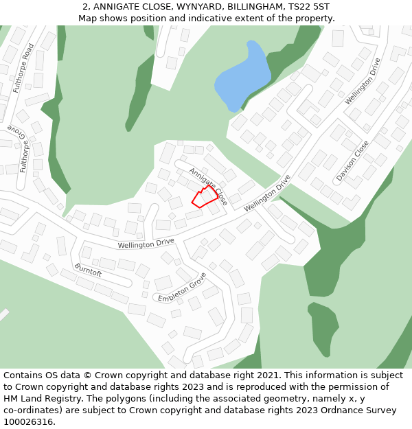 2, ANNIGATE CLOSE, WYNYARD, BILLINGHAM, TS22 5ST: Location map and indicative extent of plot