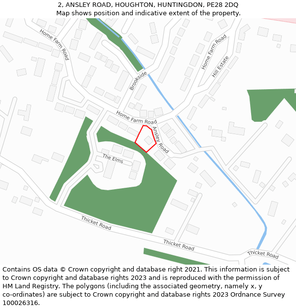 2, ANSLEY ROAD, HOUGHTON, HUNTINGDON, PE28 2DQ: Location map and indicative extent of plot