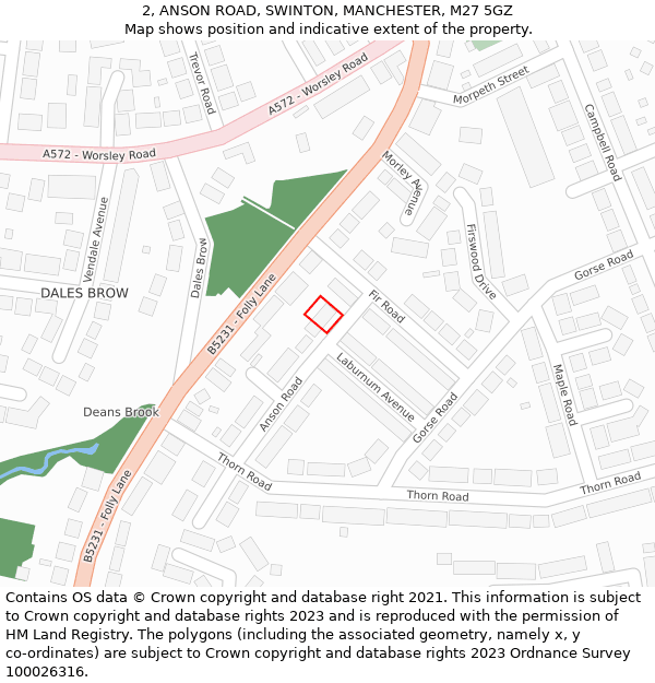 2, ANSON ROAD, SWINTON, MANCHESTER, M27 5GZ: Location map and indicative extent of plot