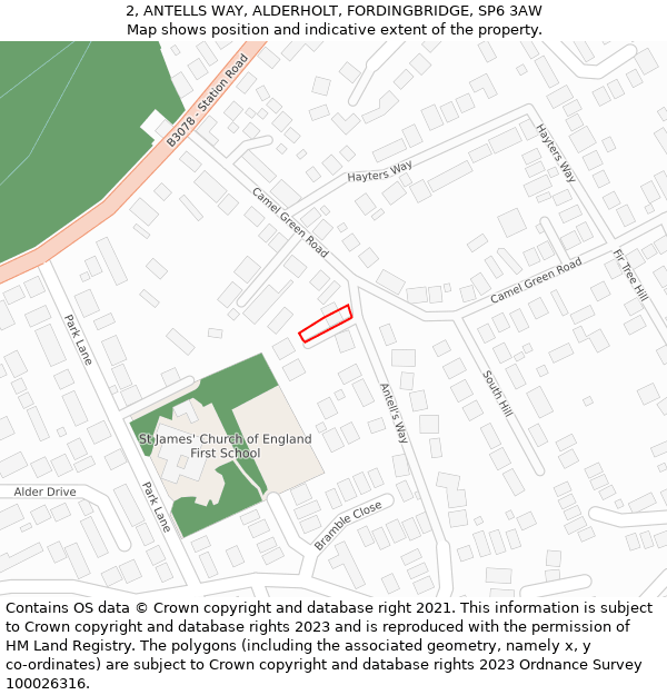 2, ANTELLS WAY, ALDERHOLT, FORDINGBRIDGE, SP6 3AW: Location map and indicative extent of plot