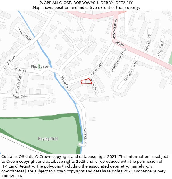 2, APPIAN CLOSE, BORROWASH, DERBY, DE72 3LY: Location map and indicative extent of plot