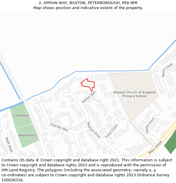 2, APPIAN WAY, BASTON, PETERBOROUGH, PE6 9PR: Location map and indicative extent of plot