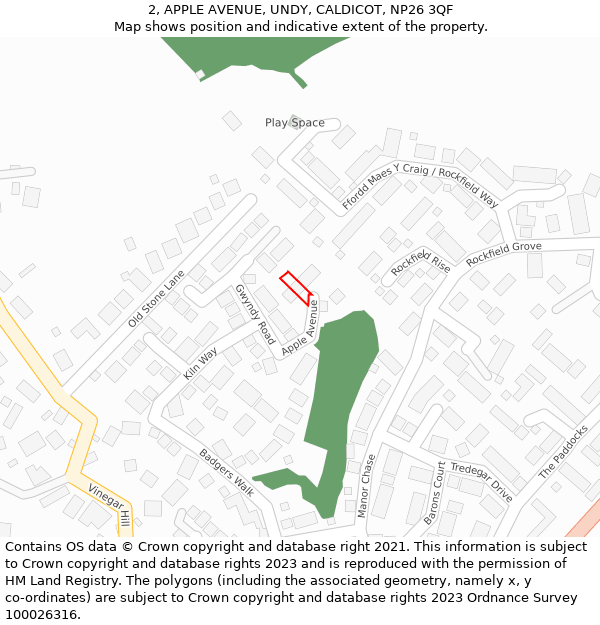 2, APPLE AVENUE, UNDY, CALDICOT, NP26 3QF: Location map and indicative extent of plot