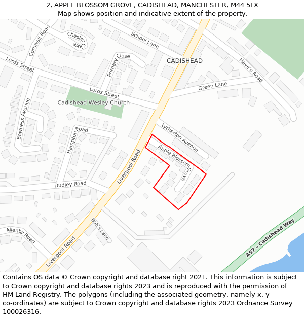 2, APPLE BLOSSOM GROVE, CADISHEAD, MANCHESTER, M44 5FX: Location map and indicative extent of plot