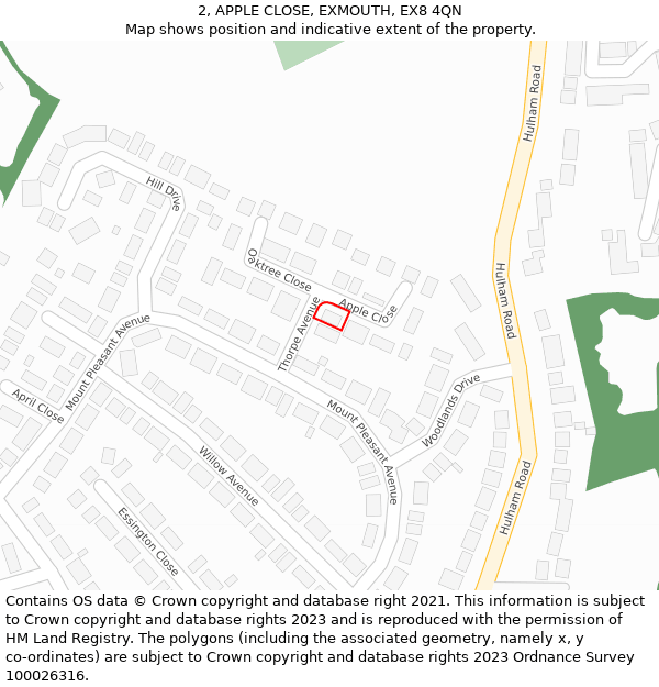 2, APPLE CLOSE, EXMOUTH, EX8 4QN: Location map and indicative extent of plot